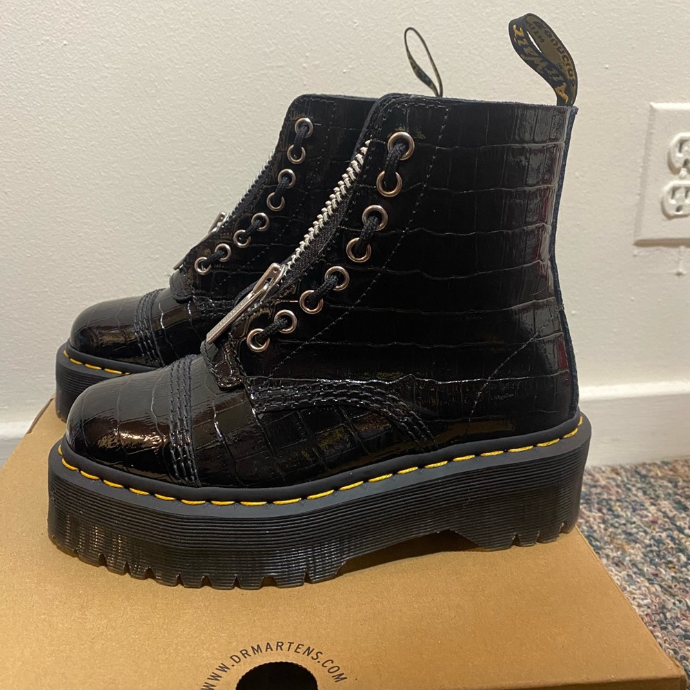 sinclair croc embossed platform combat boot